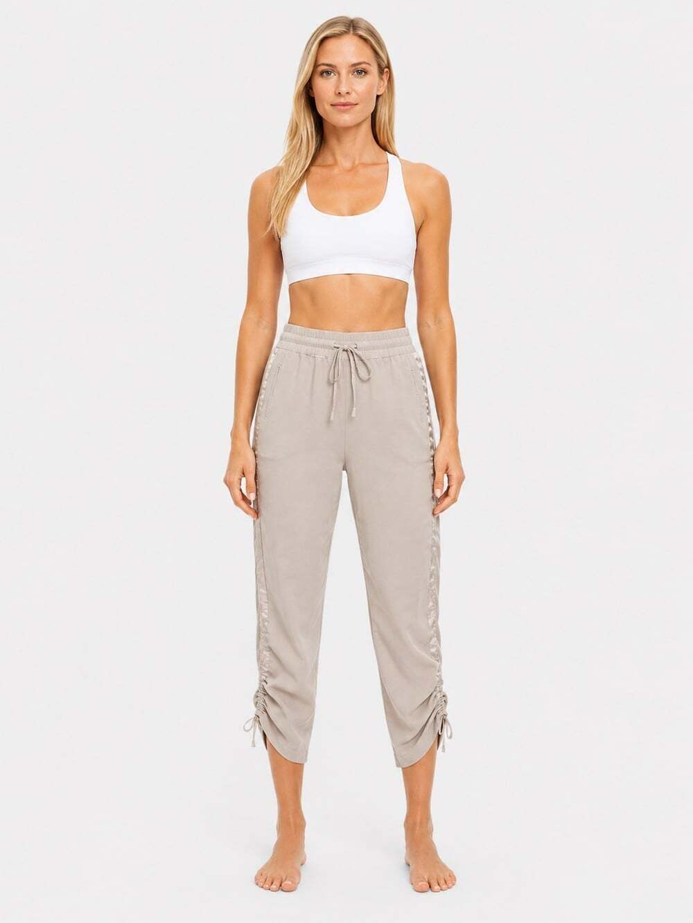 GO BY GOSILK Track Pant P432 Womens XS Sand 100% Silk Drawstring NWT Go Silk